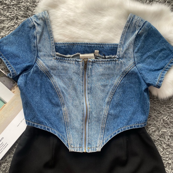 milk it Tops - Denim Corset Top with Zipper